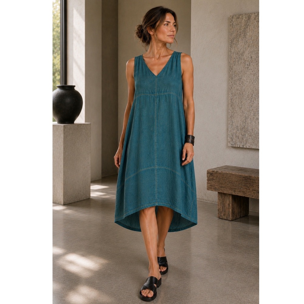Ronen Chen Teal Linen Blend Cocoon High Low Art to Wear Dress Israel 12